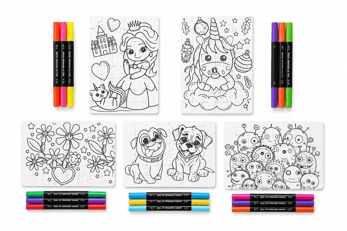 Color-Your-Own Puzzle Set (with Markers)
