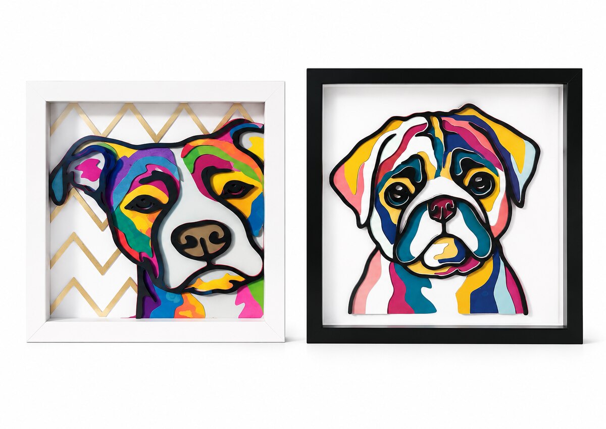 Colorful Dogs Shadowbox