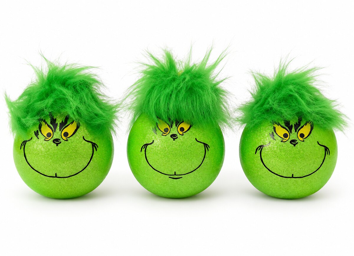 Grinch Fuzzy Ornaments (Set of 3)