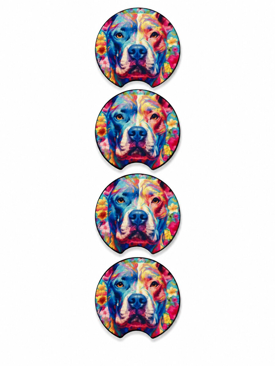 Colorful Pitbull Car Coasters (Set of 4)