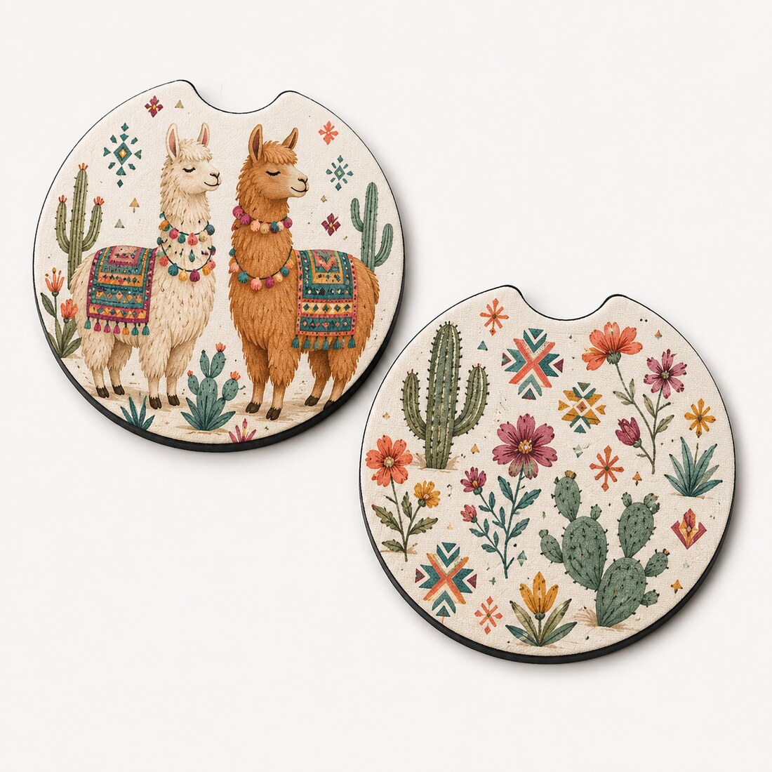 Llama and Cactus car coaster set