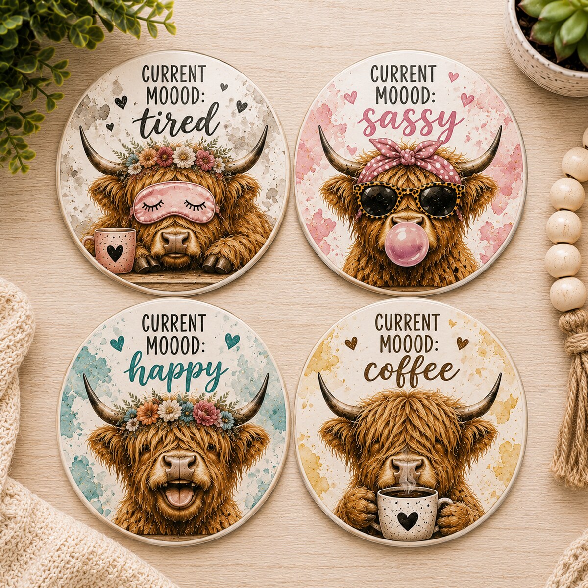 Current Mood Cow Coaster Set