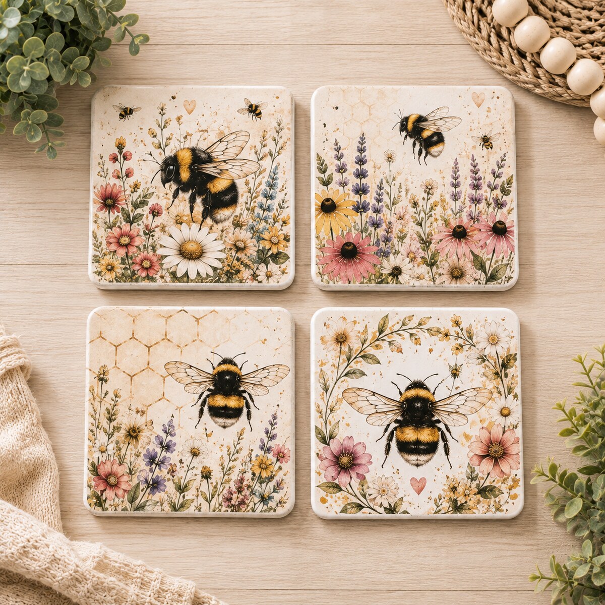 Floral Bee Coaster Set