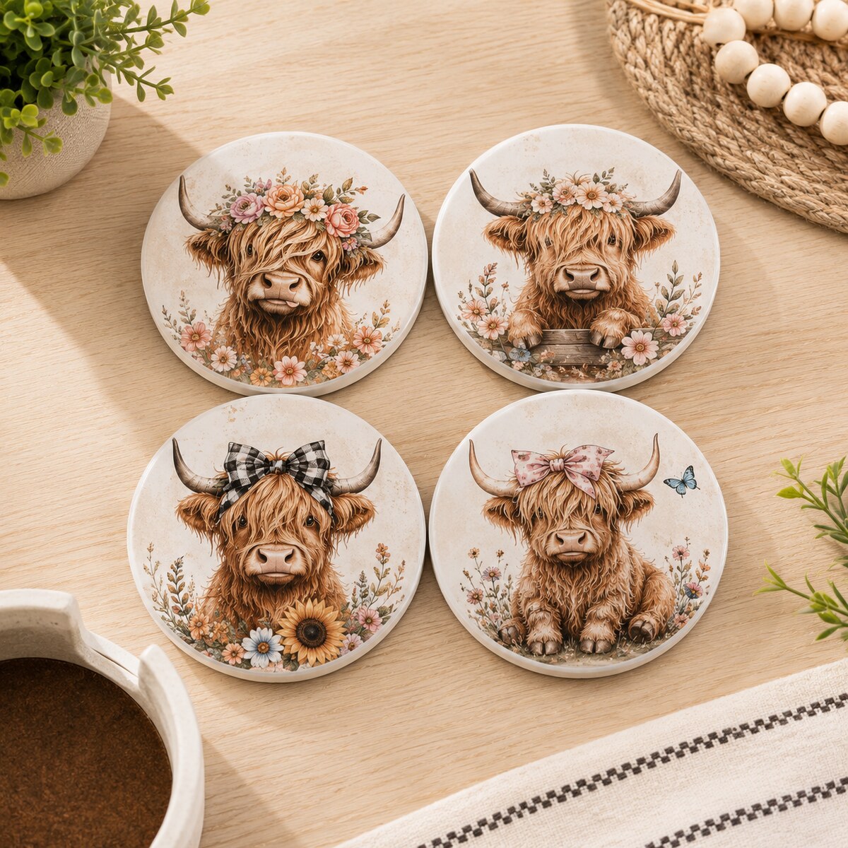 Highland Cow Coaster Set