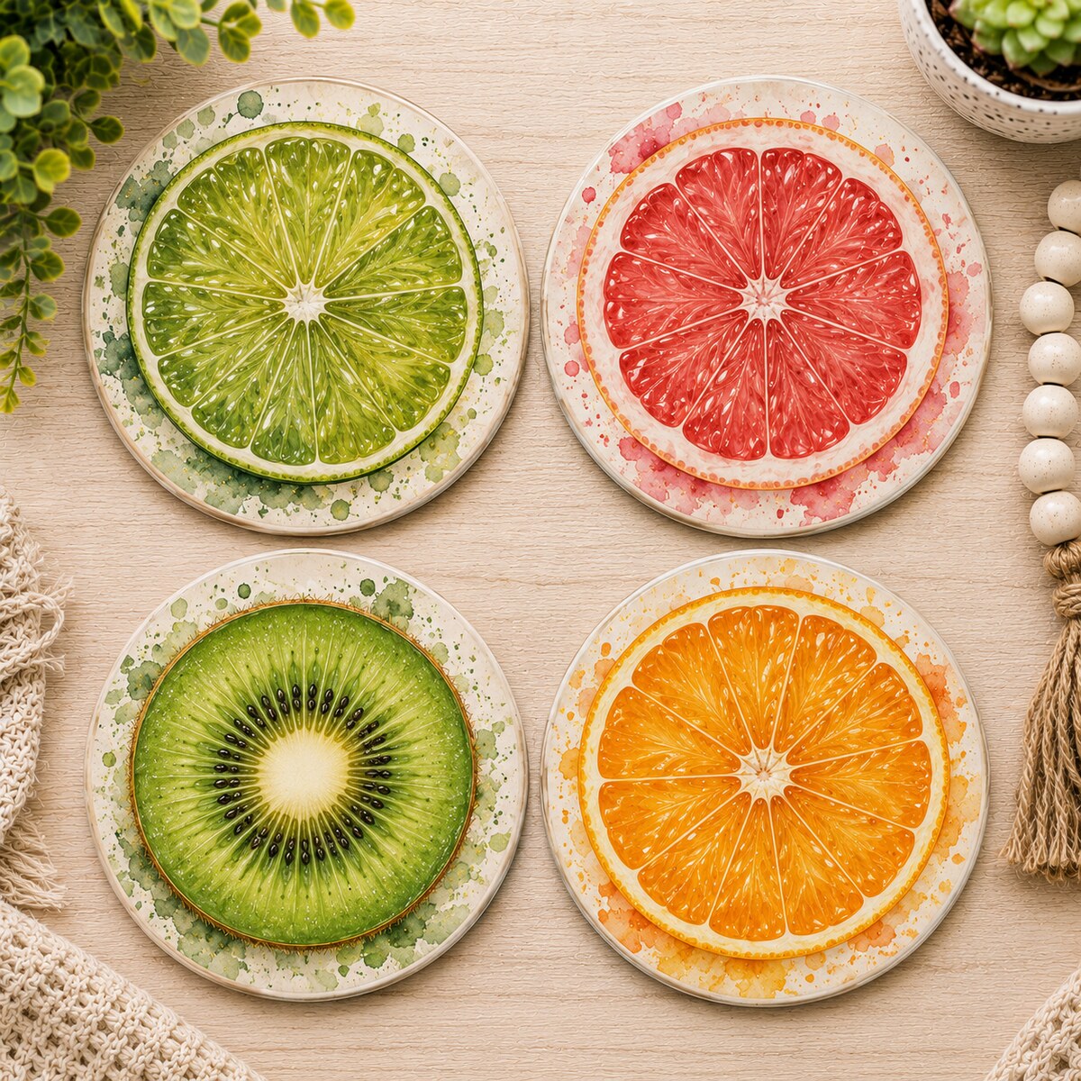 Sliced Fruit Coaster Set