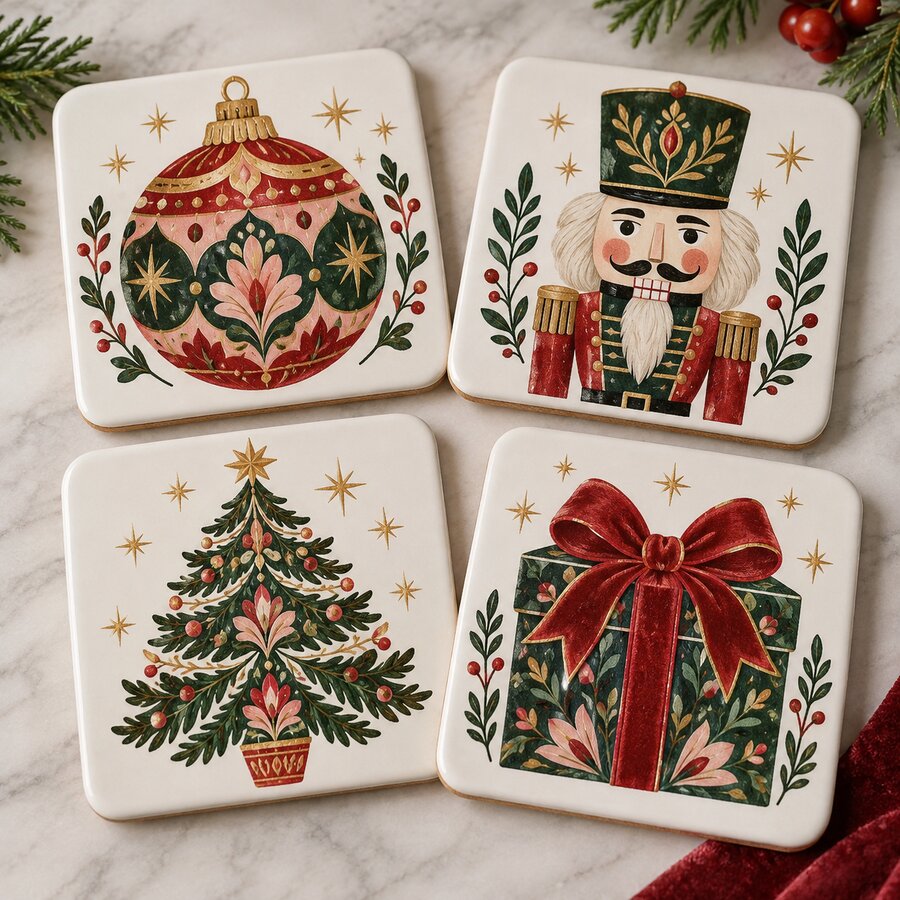 Christmas Ceramic Coaster Set