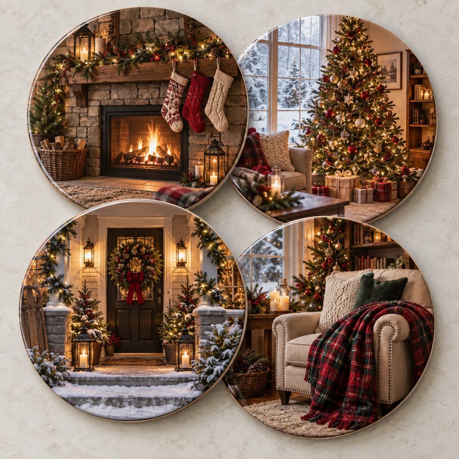 Cozy Christmas Ceramic Coaster Set
