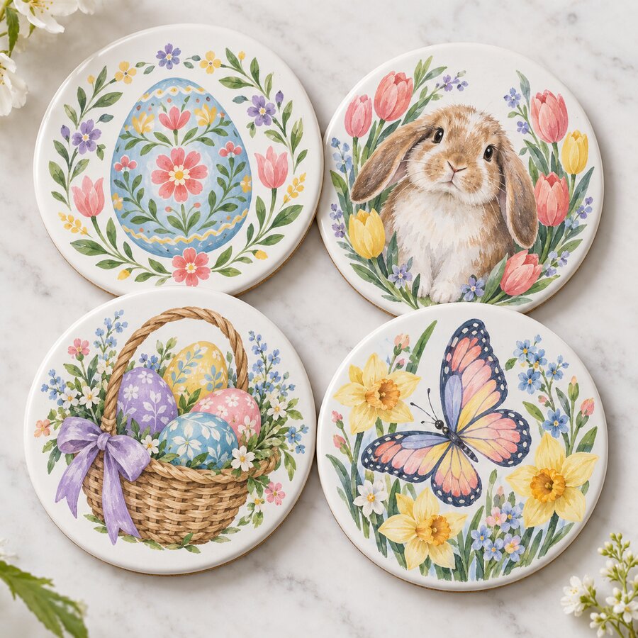 Easter Ceramic Coaster Set
