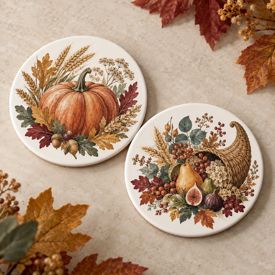 Fall Ceramic Coaster Set