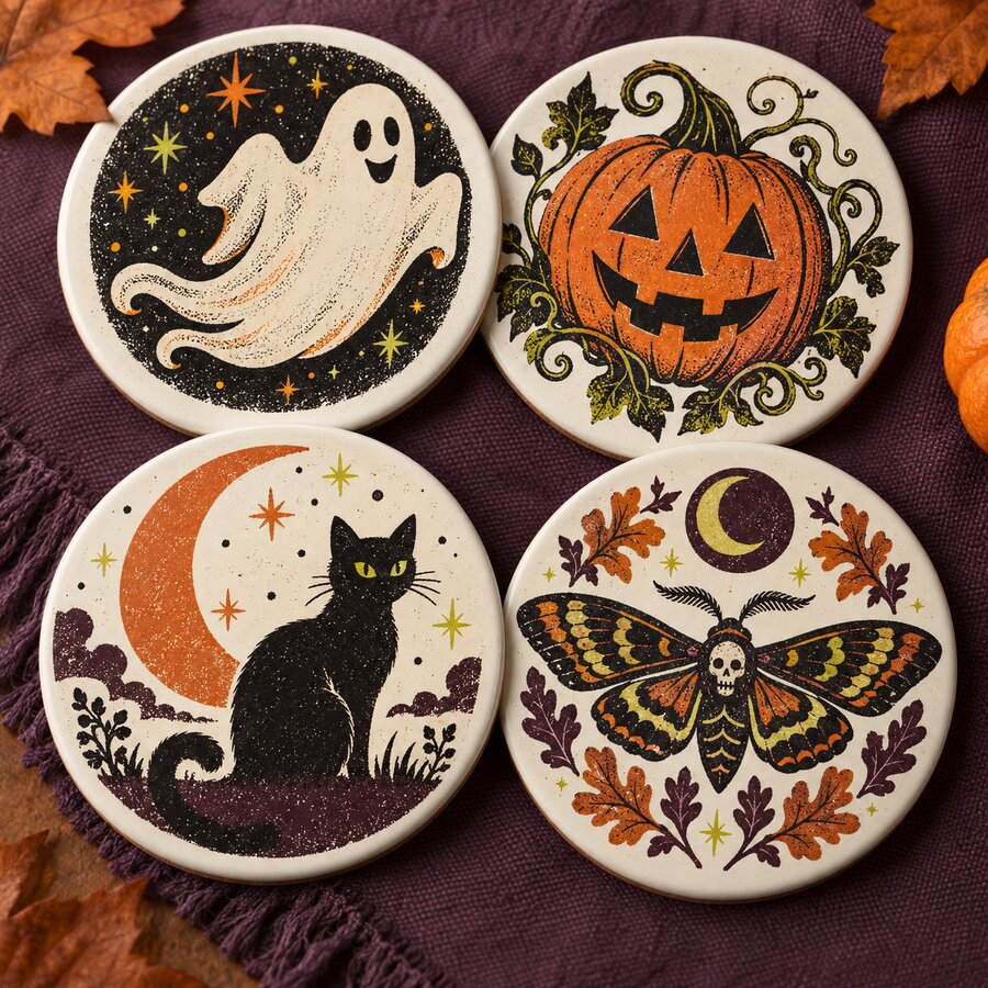 Halloween Ceramic Coaster Set