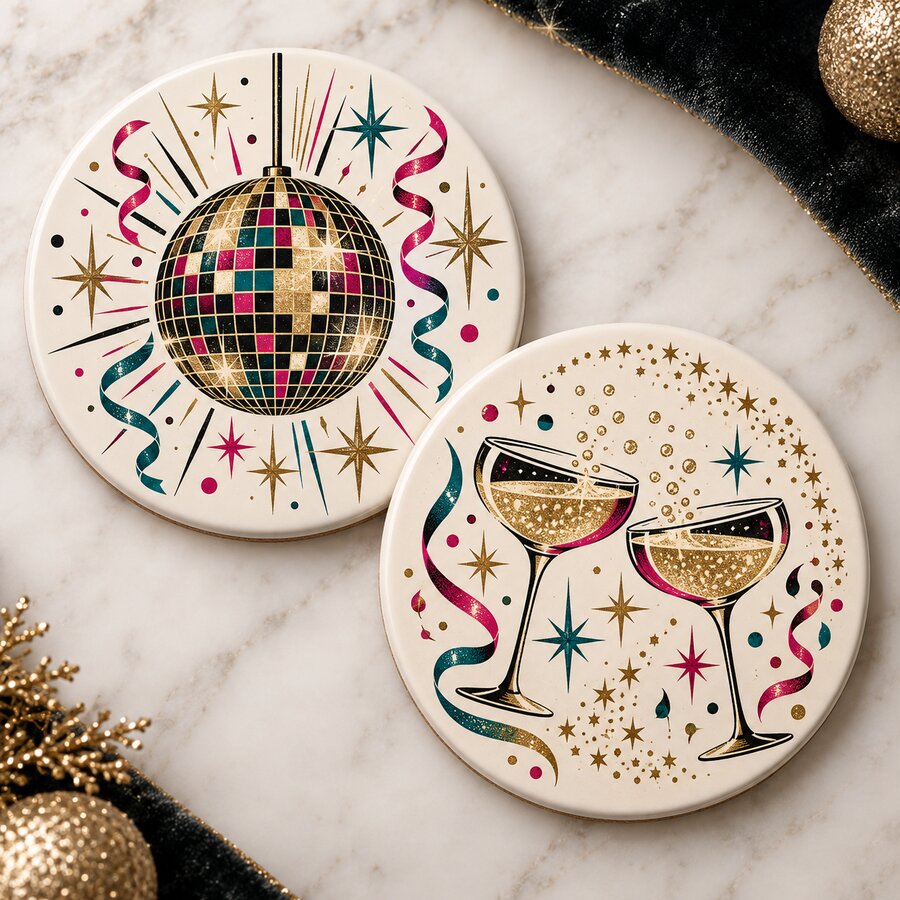 New Year's Ceramic Coaster Set