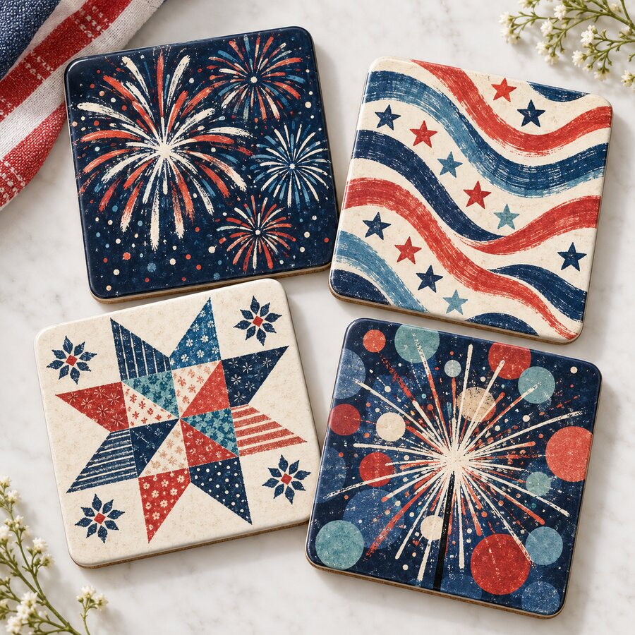 Patriotic Ceramic Coaster Set