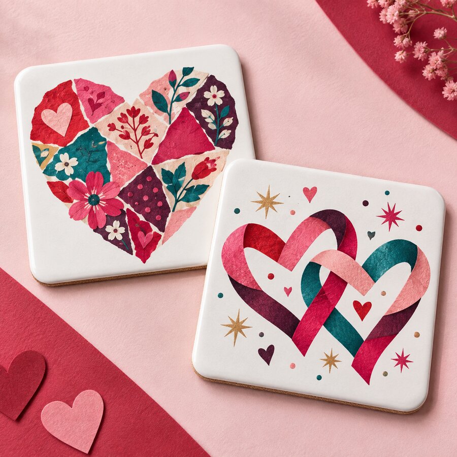 Valentine's Ceramic Coaster Set