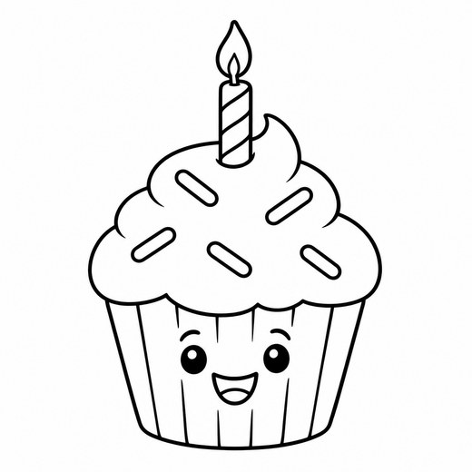 Birthday Cupcake coloring outline