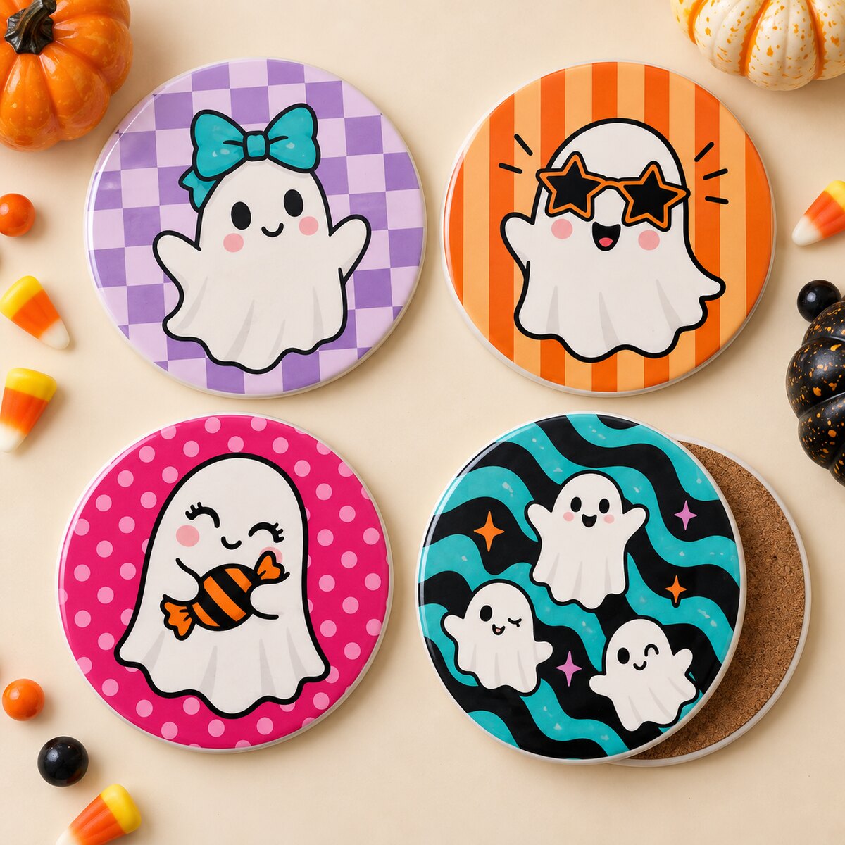 Cute Ghost Coaster Set