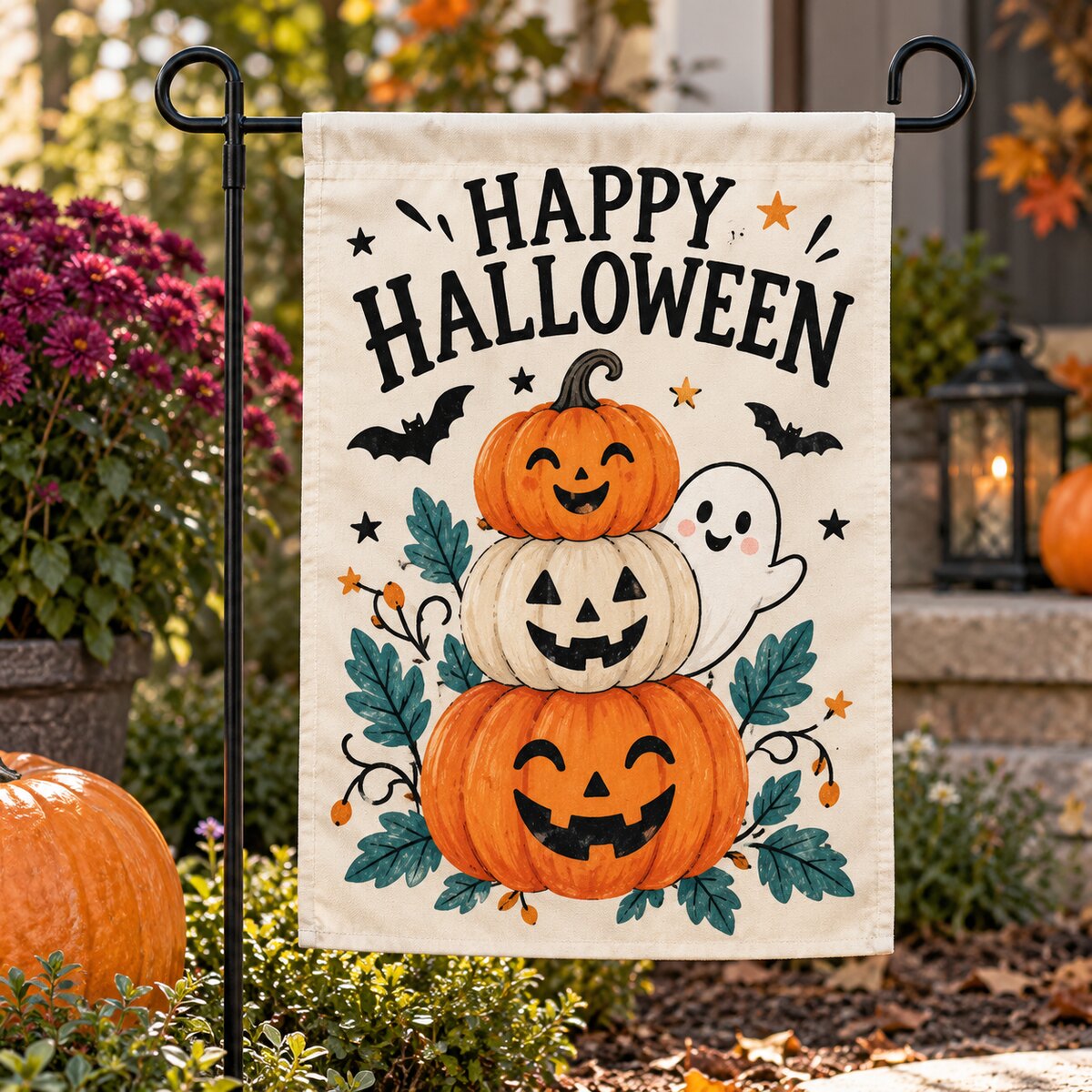 Happy Pumpkin Stack Garden Flag