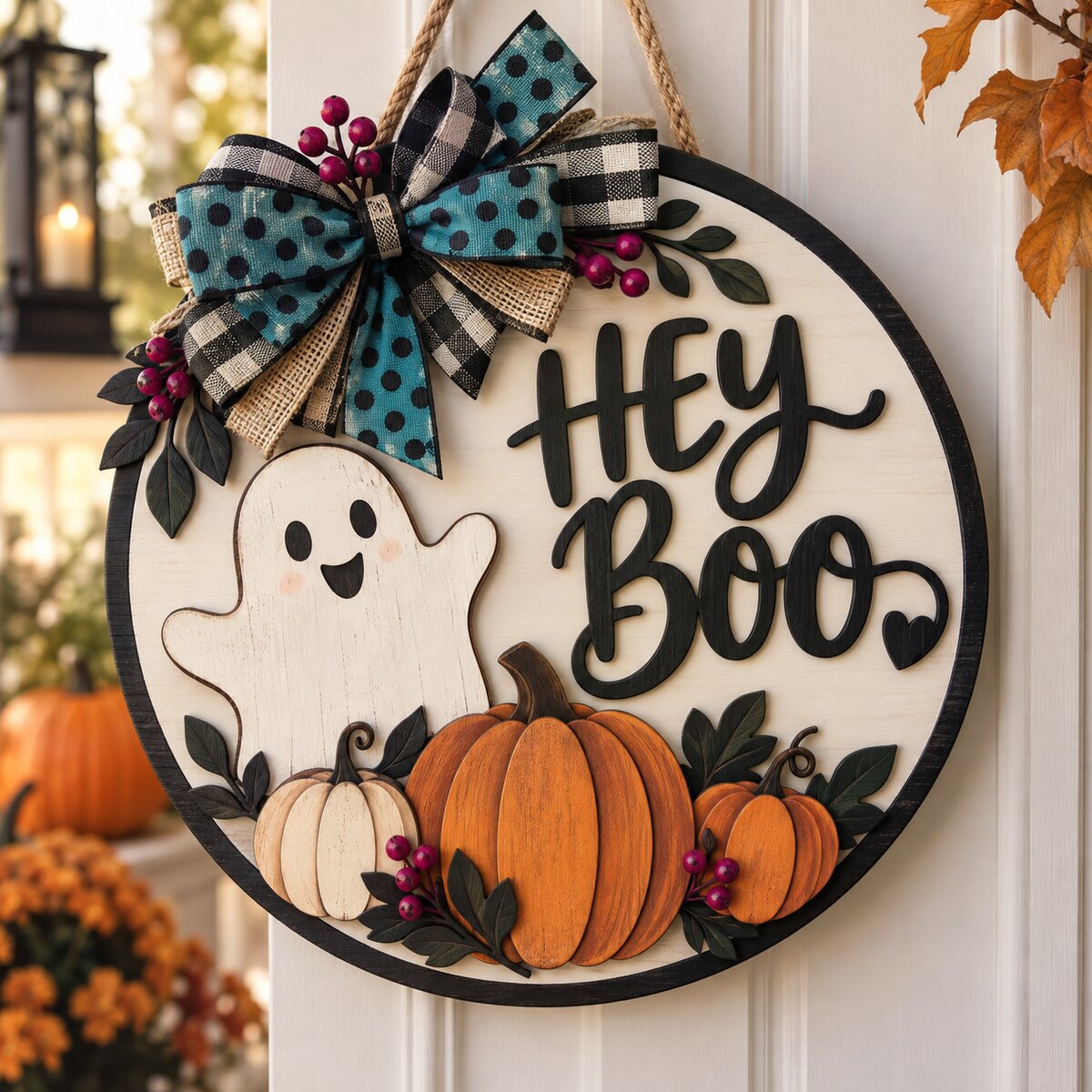 Hey Boo Ghost Pumpkin Door Sign