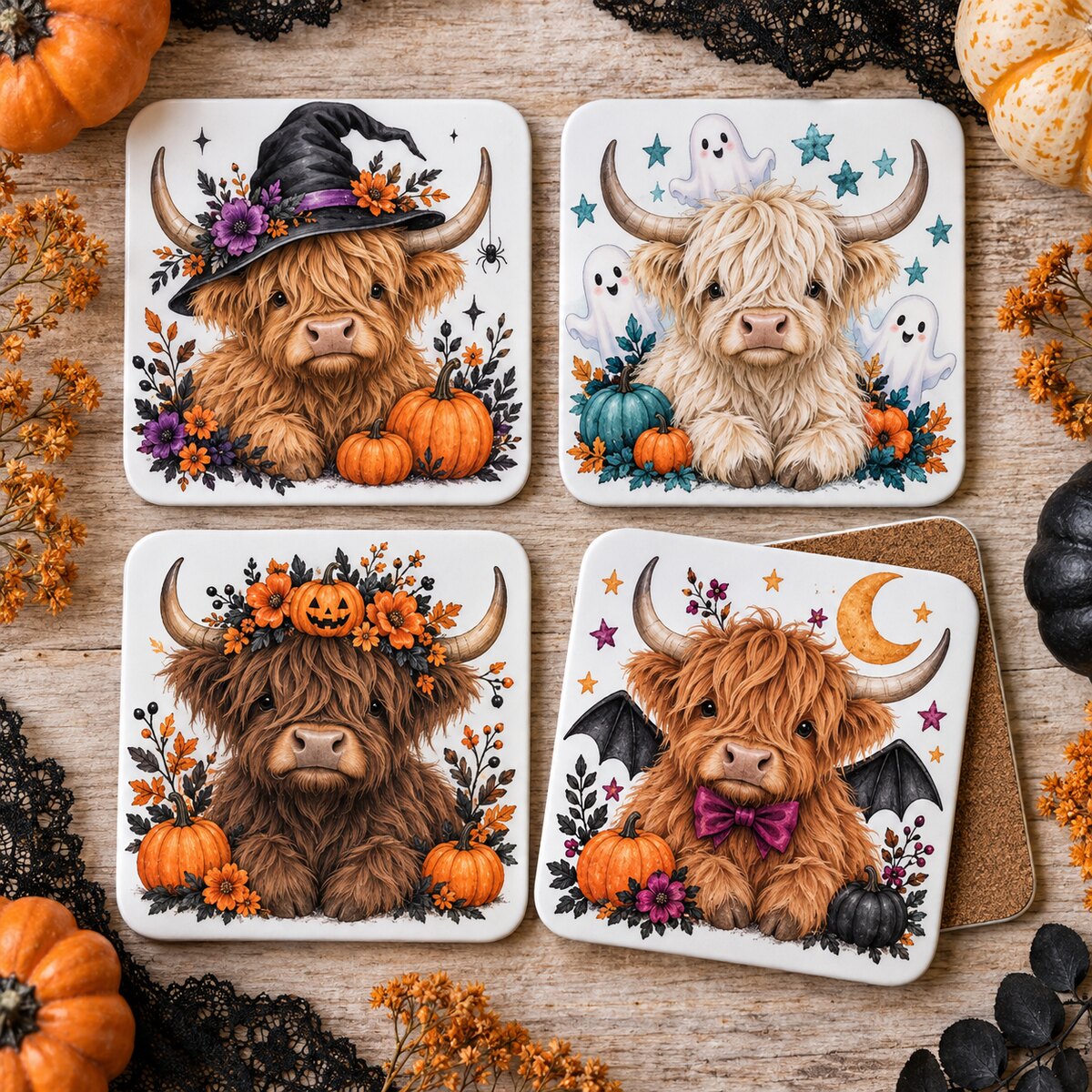 Highland Cow Coaster Set