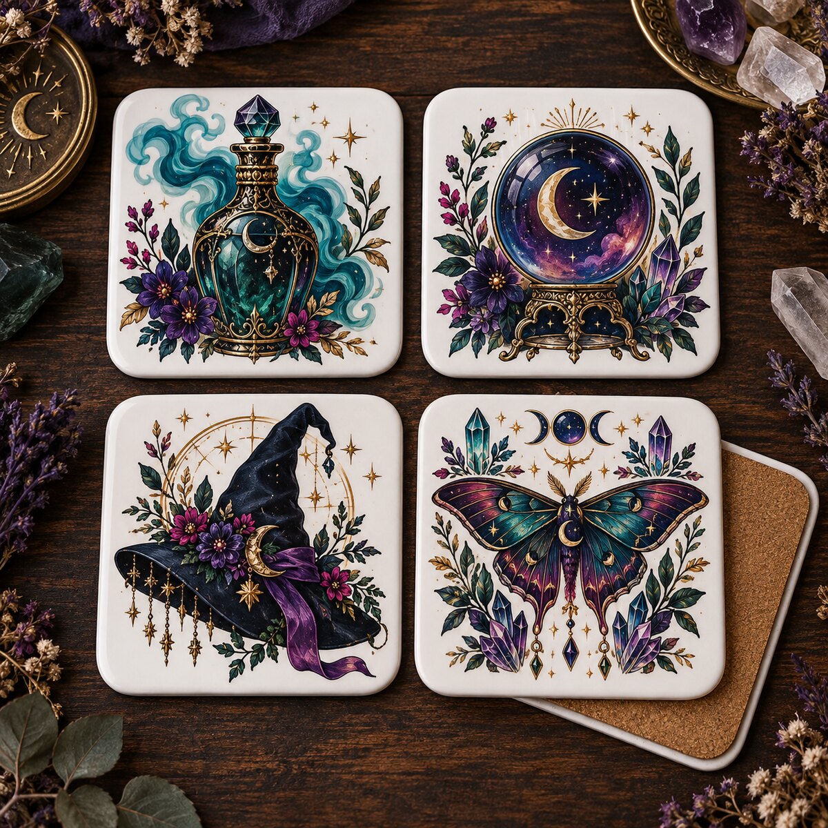 Magic Potion Moon Witch Coaster Set