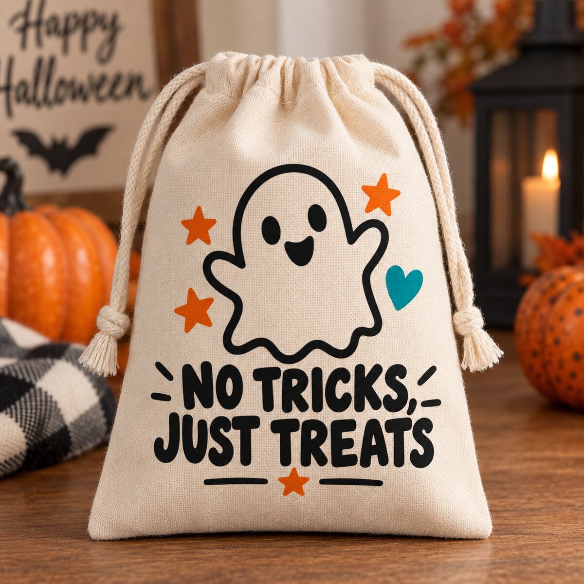 No Tricks Just Treats Ghost Drawstring Bag