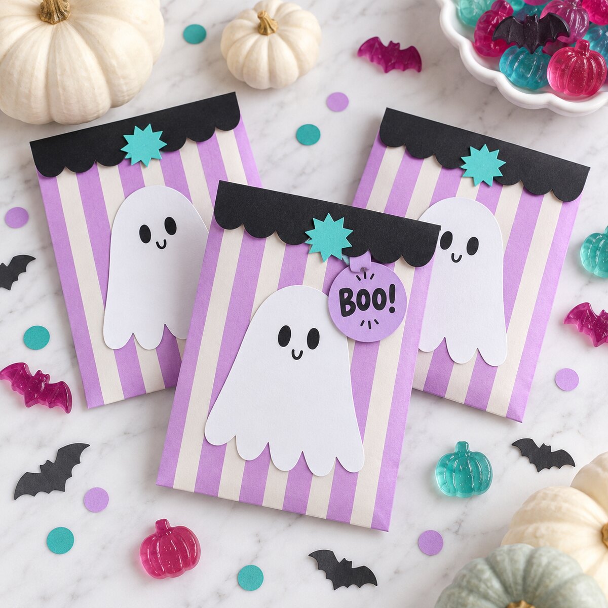 Striped Ghost Paper Treat Bags