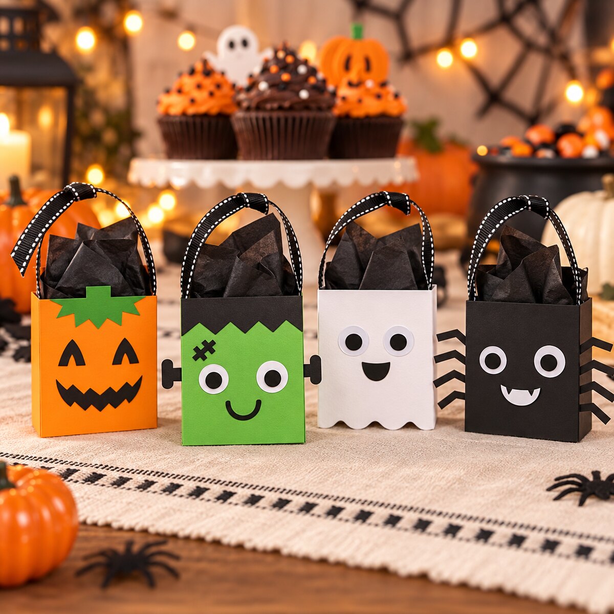 Pumpkin Frankenstein Ghost Spider Paper Treat Bags