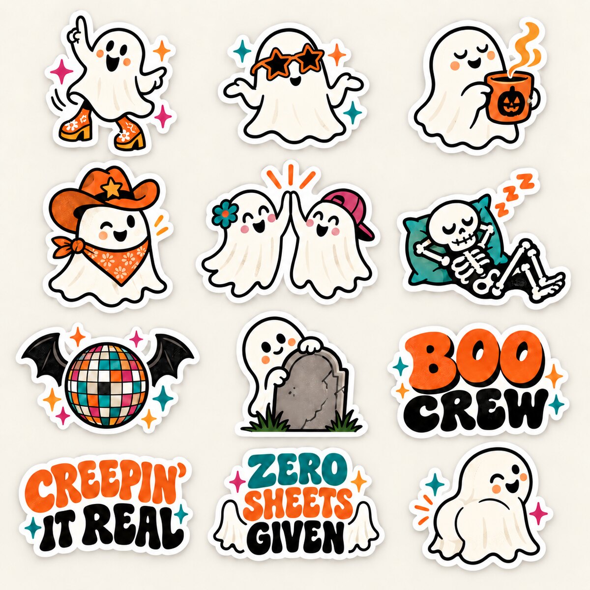 Retro Funny Ghost Sticker Set