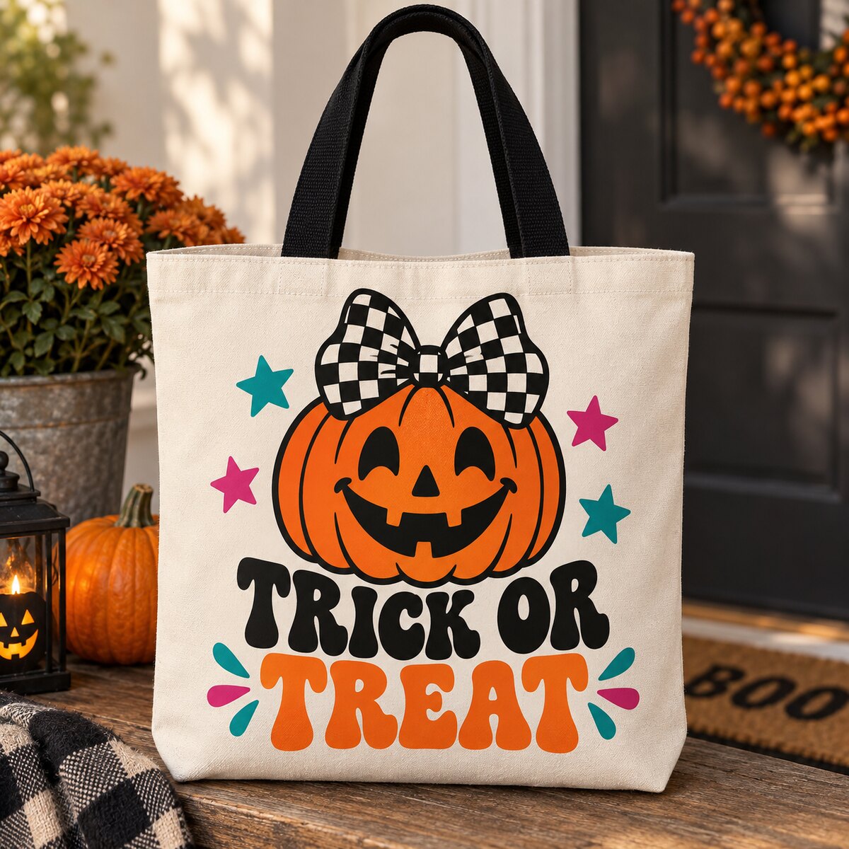 Trick or Treat Bow Pumpkin Tote