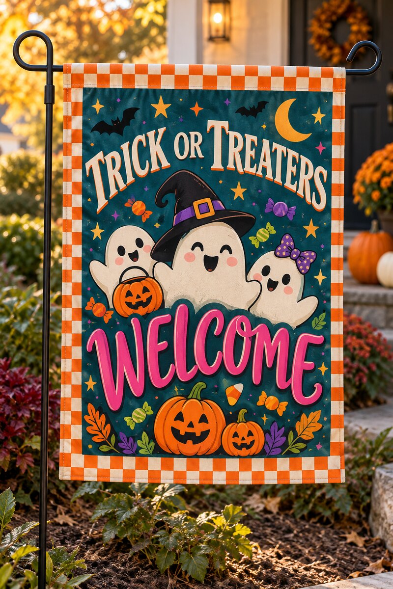 Trick or Treaters Welcome Garden Flag