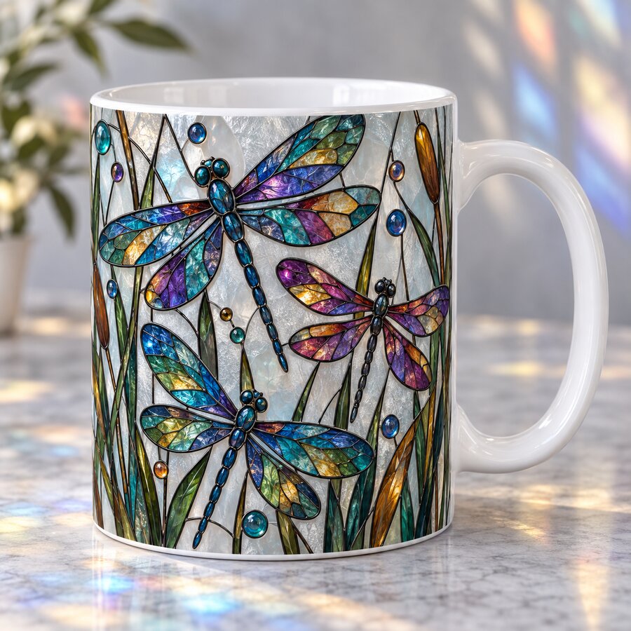 Stained Glass Dragonfly Mug