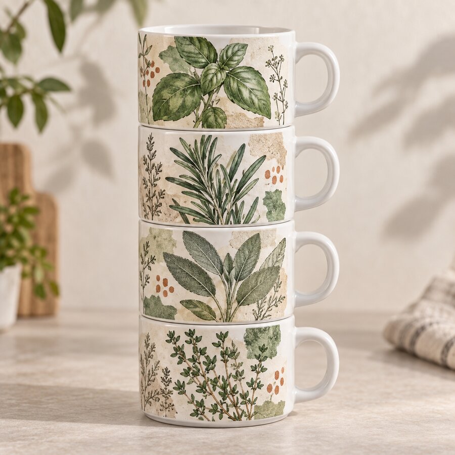 Fresh Herbs Stackable Mug Set