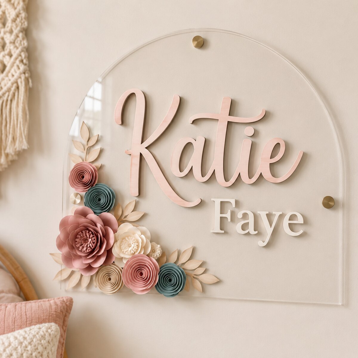 Layered Acrylic Floral Room Sign