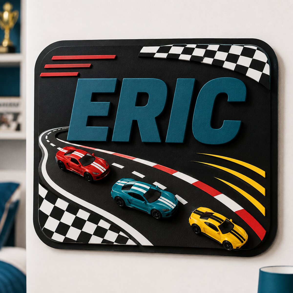 Race Cars Room Sign (Dark Teal)