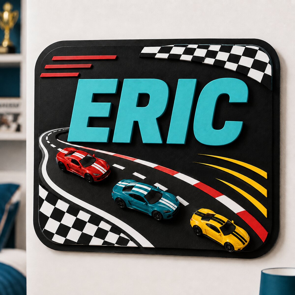 Race Cars Room Sign (Light Teal)