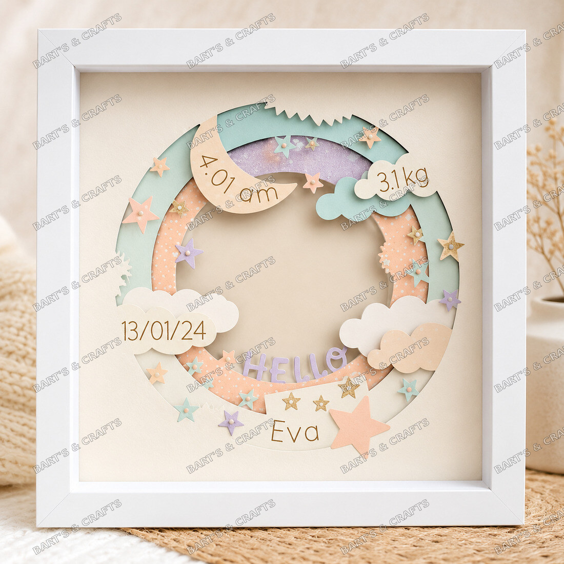 Hello Clouds Baby Announcement Shadowbox