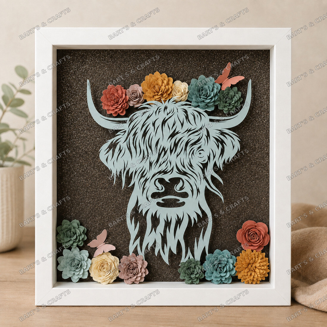 Highland Cow Shadowbox (Teal)