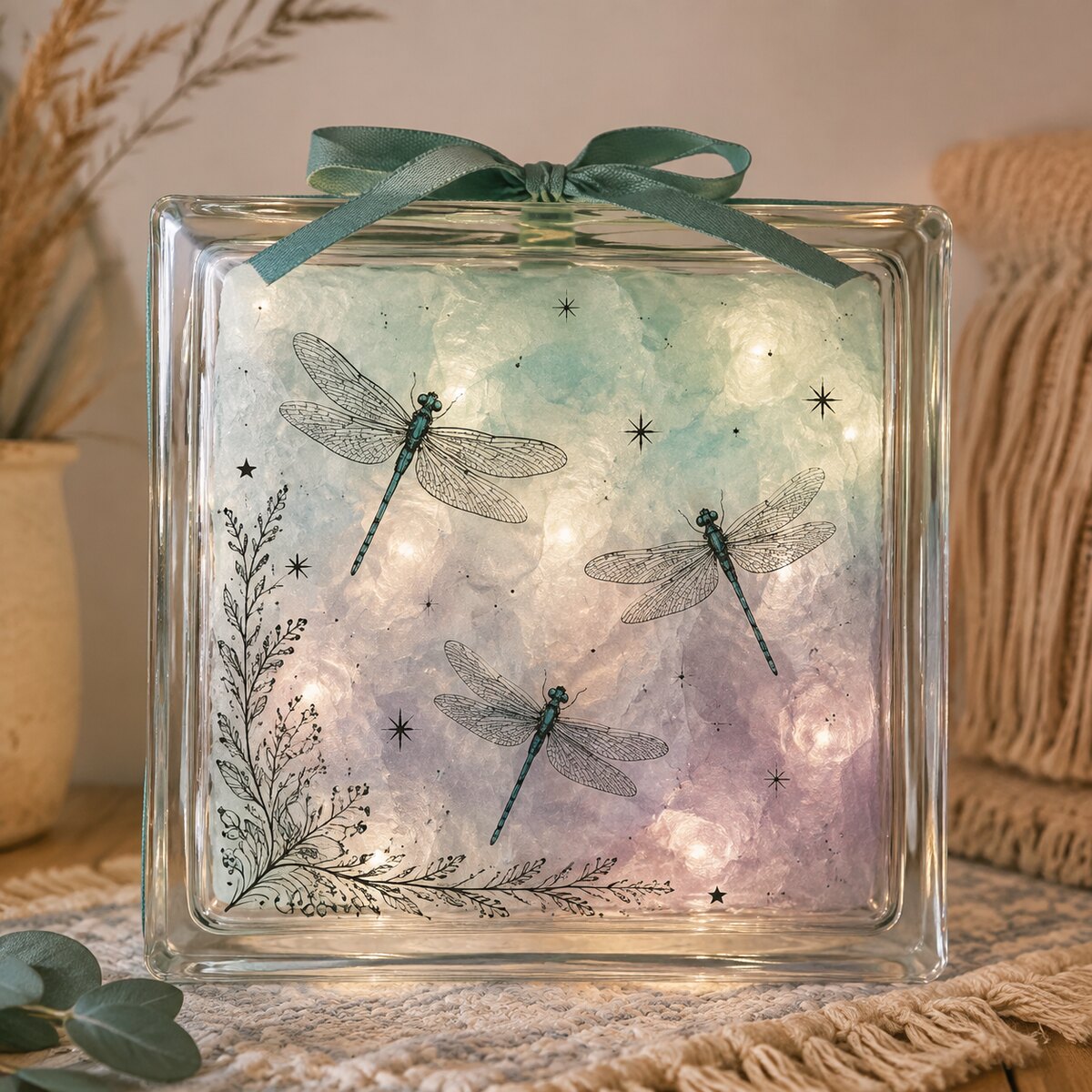 Dragonfly Glass Block (Lit Keepsake)