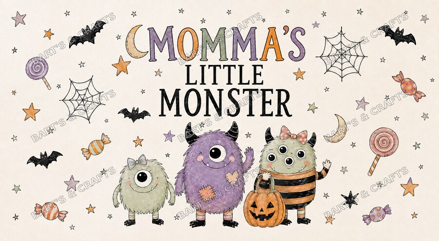 Momma's Little Monster · Youth design on a Bart's & Crafts flat tumbler wrap