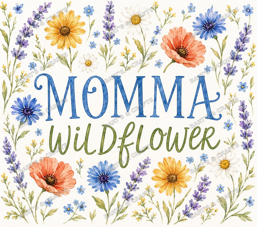 Wildflower Bright · Adult design on a Bart's & Crafts flat tumbler wrap