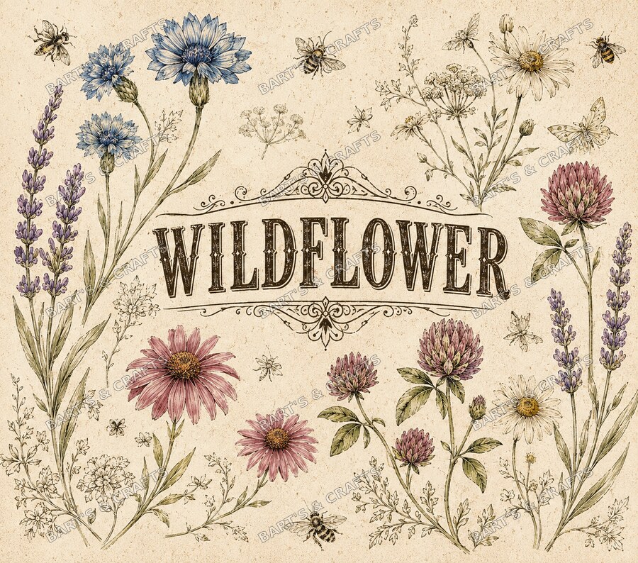 Wildflower Vintage · Adult design on a Bart's & Crafts flat tumbler wrap