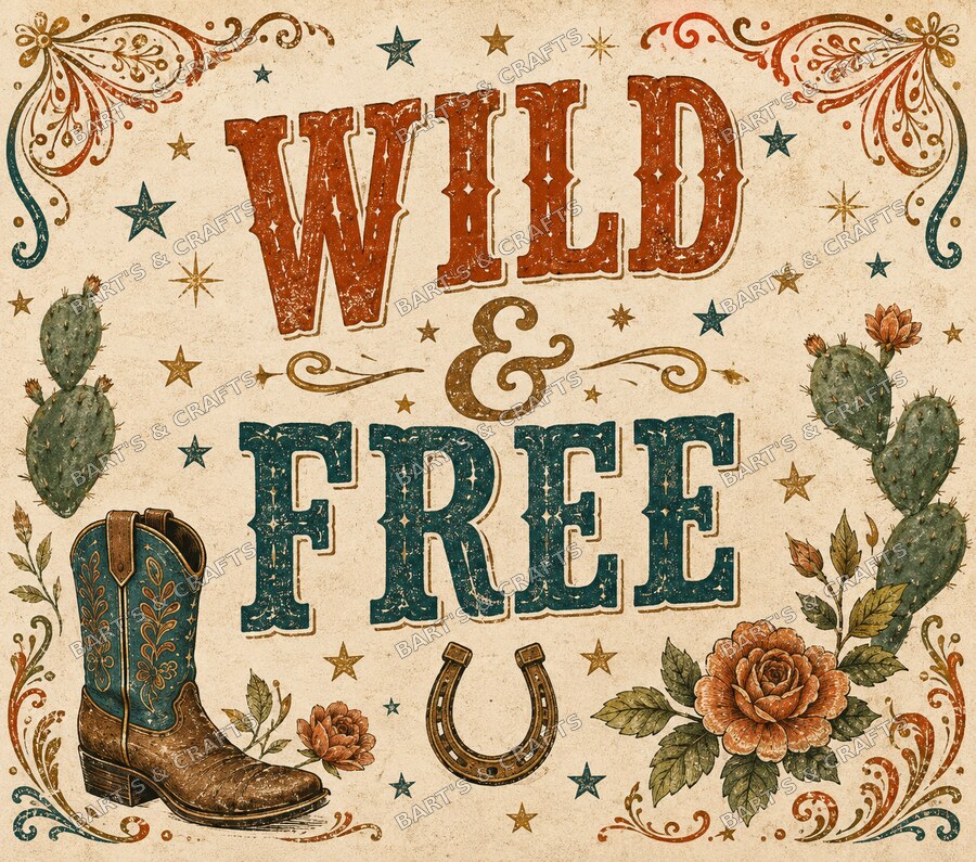 Wild & Free · 20 oz design on a Bart's & Crafts flat tumbler wrap